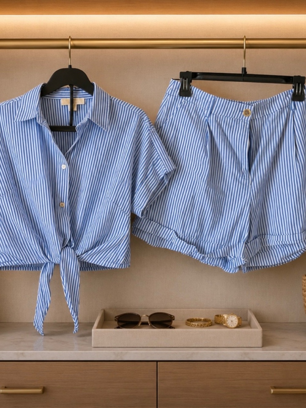 Michael Kors Blue & White Striped Set – Shirt & Shorts - M